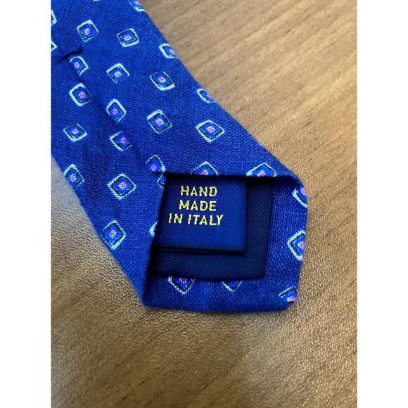 Polo Ralph Lauren necktie 100% Linen Blue Diamond Pattern Mens - Picture 8 of 10